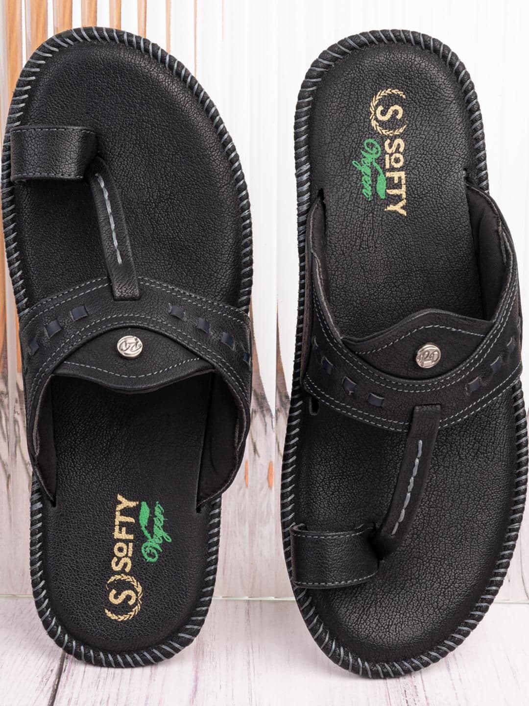 SOFTY VEGEN Men Black Ethnic Comfortable Kolhapuri Sandals - view 1
