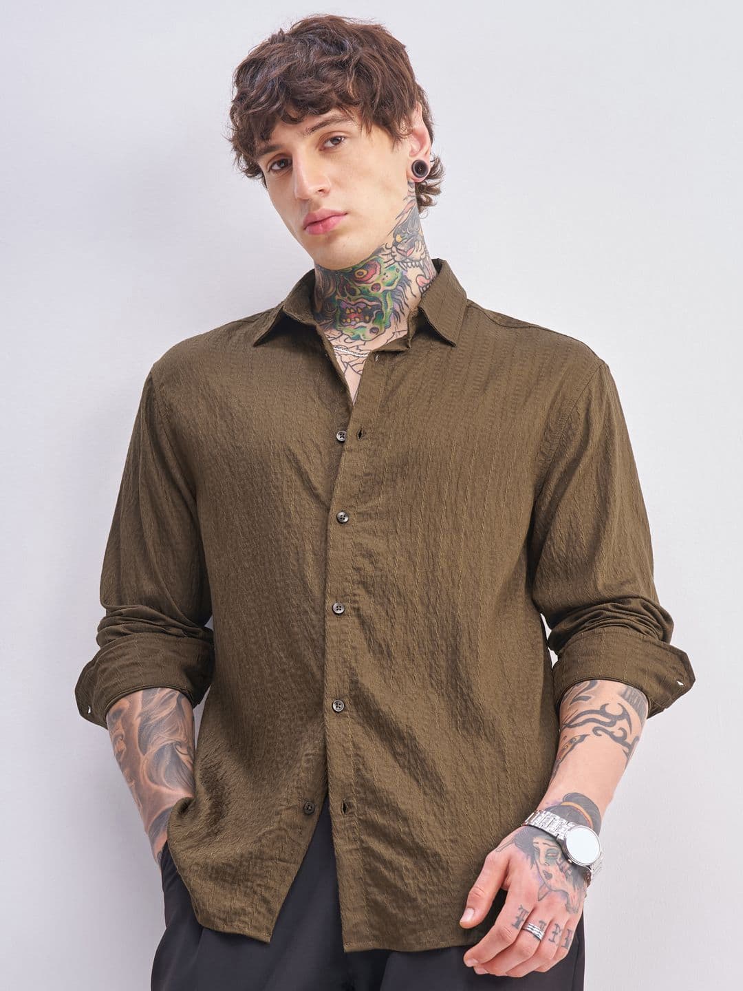 HIGHLANDER Men Relaxed Fit Textured Spread Collar Casual Shirt - view 1
