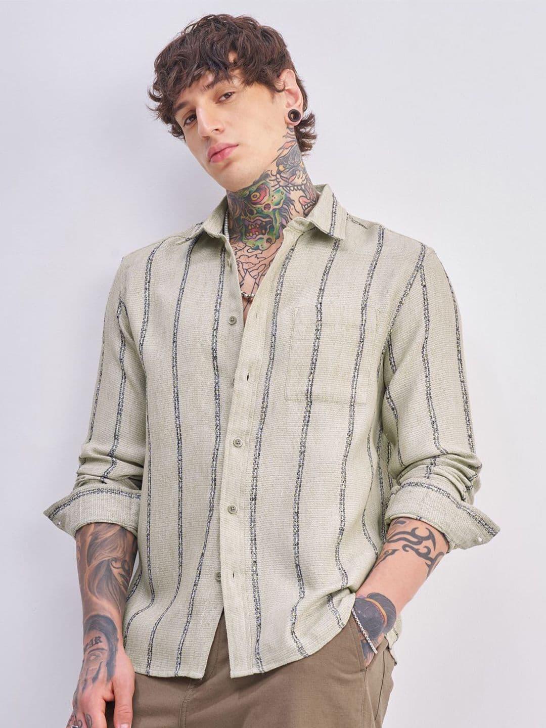 HIGHLANDER Striped Spread Collar Long Sleeves Relaxed Fit Casual Shirt - view 1
