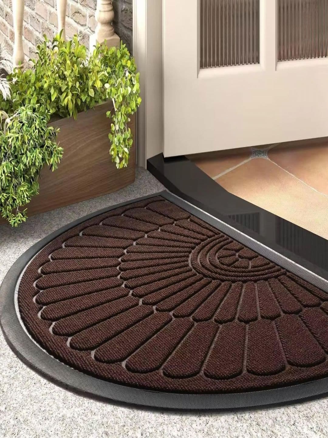 AaHo Decor Brown Semi-Circle Self-Designed Anti-Skid Doormat - view 1