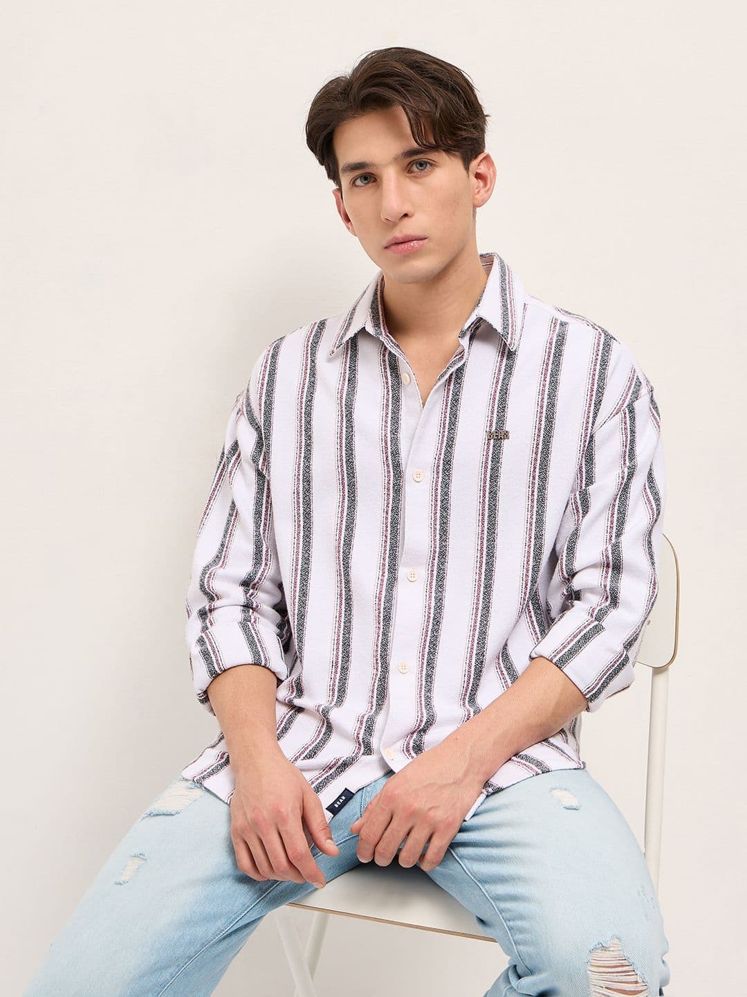 THE BEAR HOUSE Relaxed Vertical Striped Casual Shirt - view 1