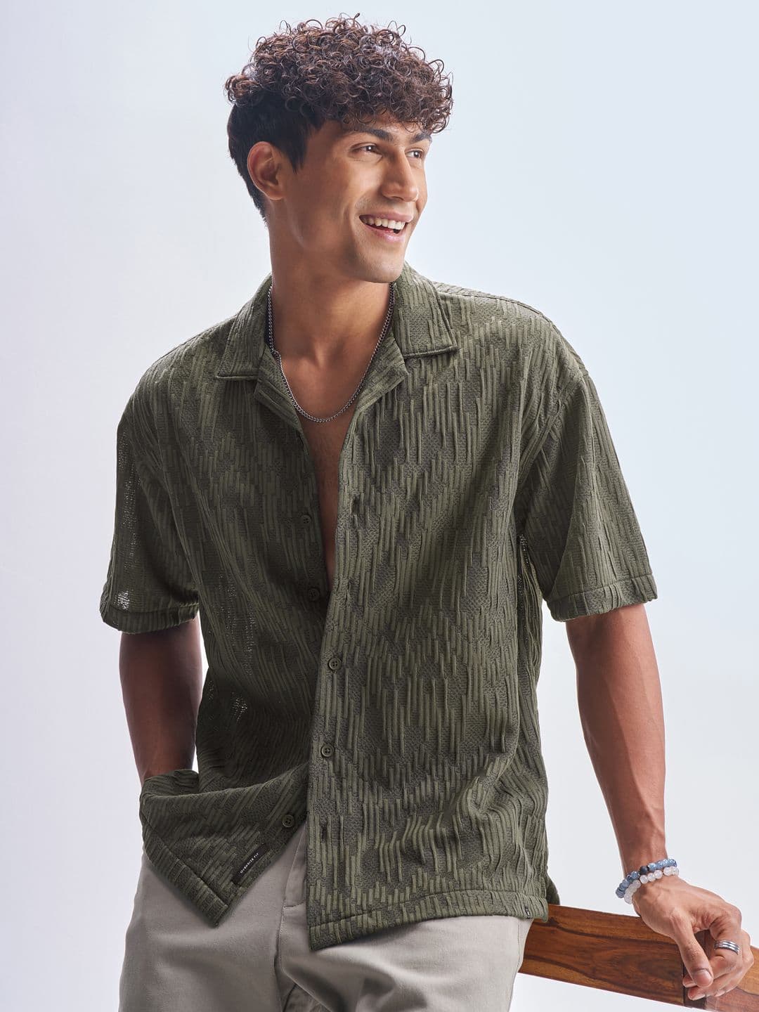 HIGHLANDER Textured Cuban Collar Relaxed Fit Casual Shirt - view 1