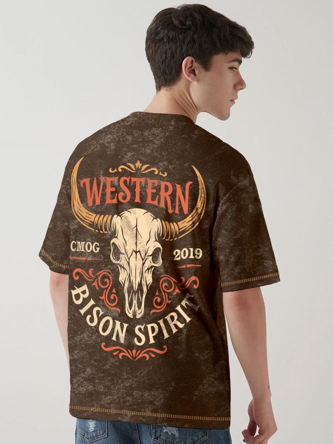 Crazymonk Graphic Printed Drop-Shoulder Sleeves Acid Wash Oversized Cotton T-shirt - view 1