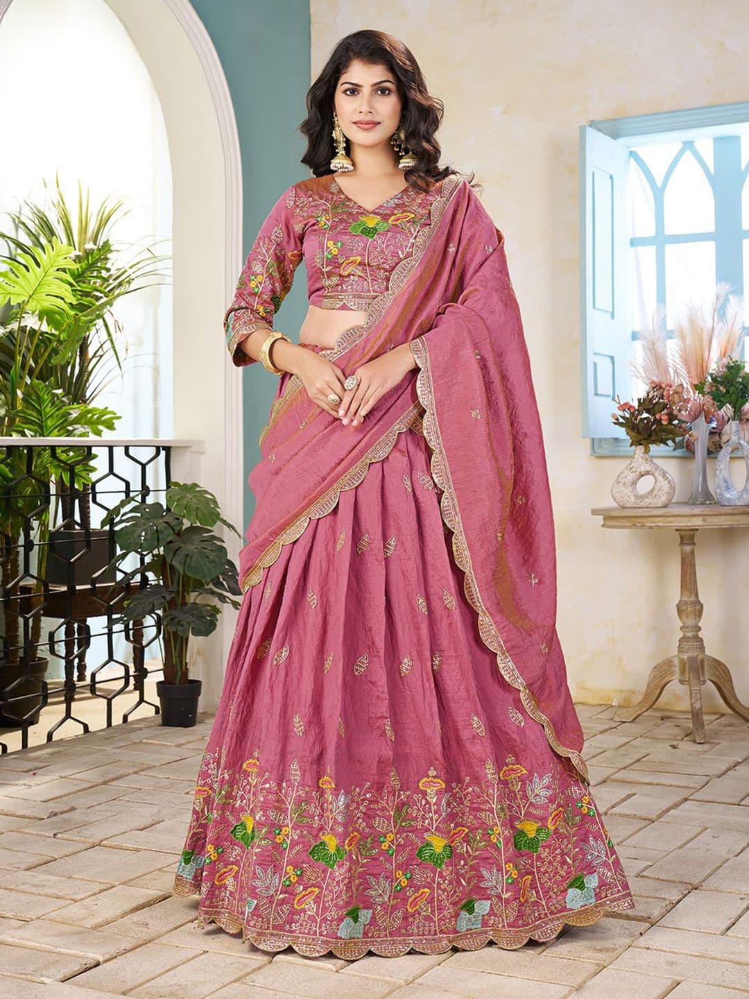 Shee Star Embroidered Sequinned Semi-Stitched Lehenga & Unstitched Blouse With Dupatta - view 1