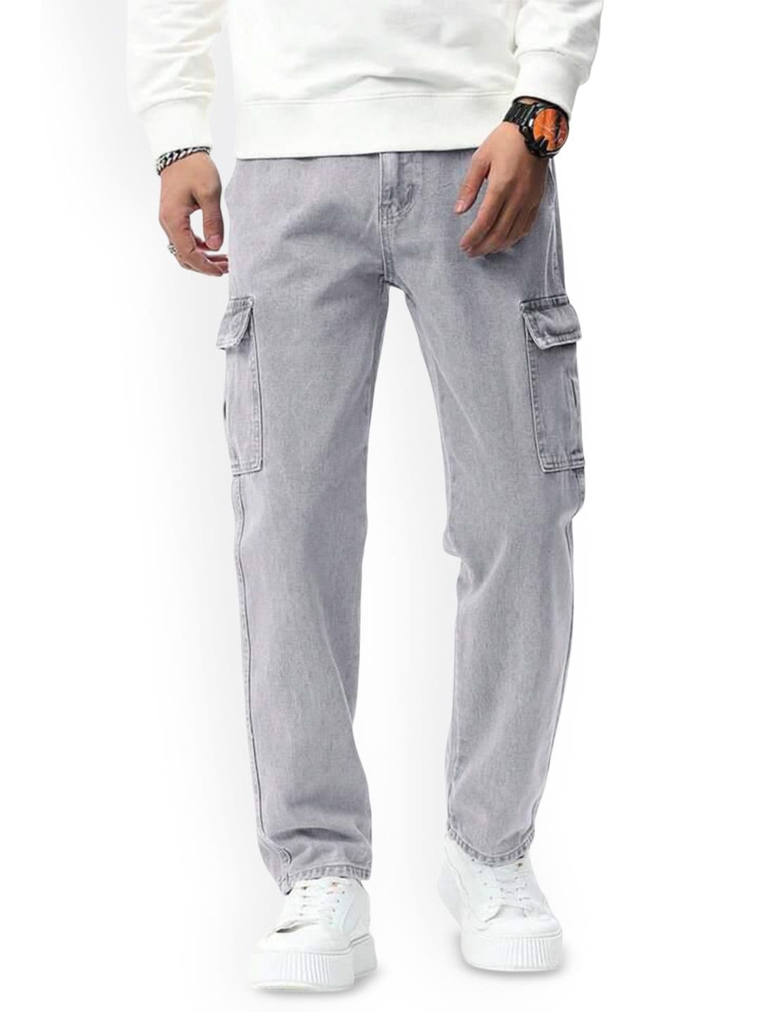 me Queen Men Straight Fit Mid-Rise Clean Look Cargo Styles Cotton Jeans - view 1
