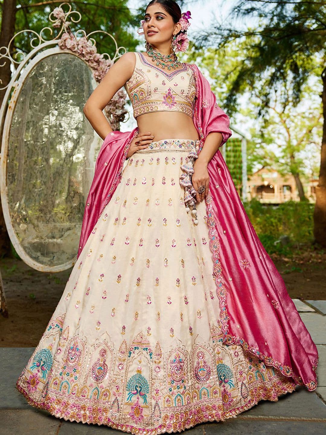 panchhi Embroidered Colour Sequinned Tissue Lehenga Choli With Dupatta - view 1