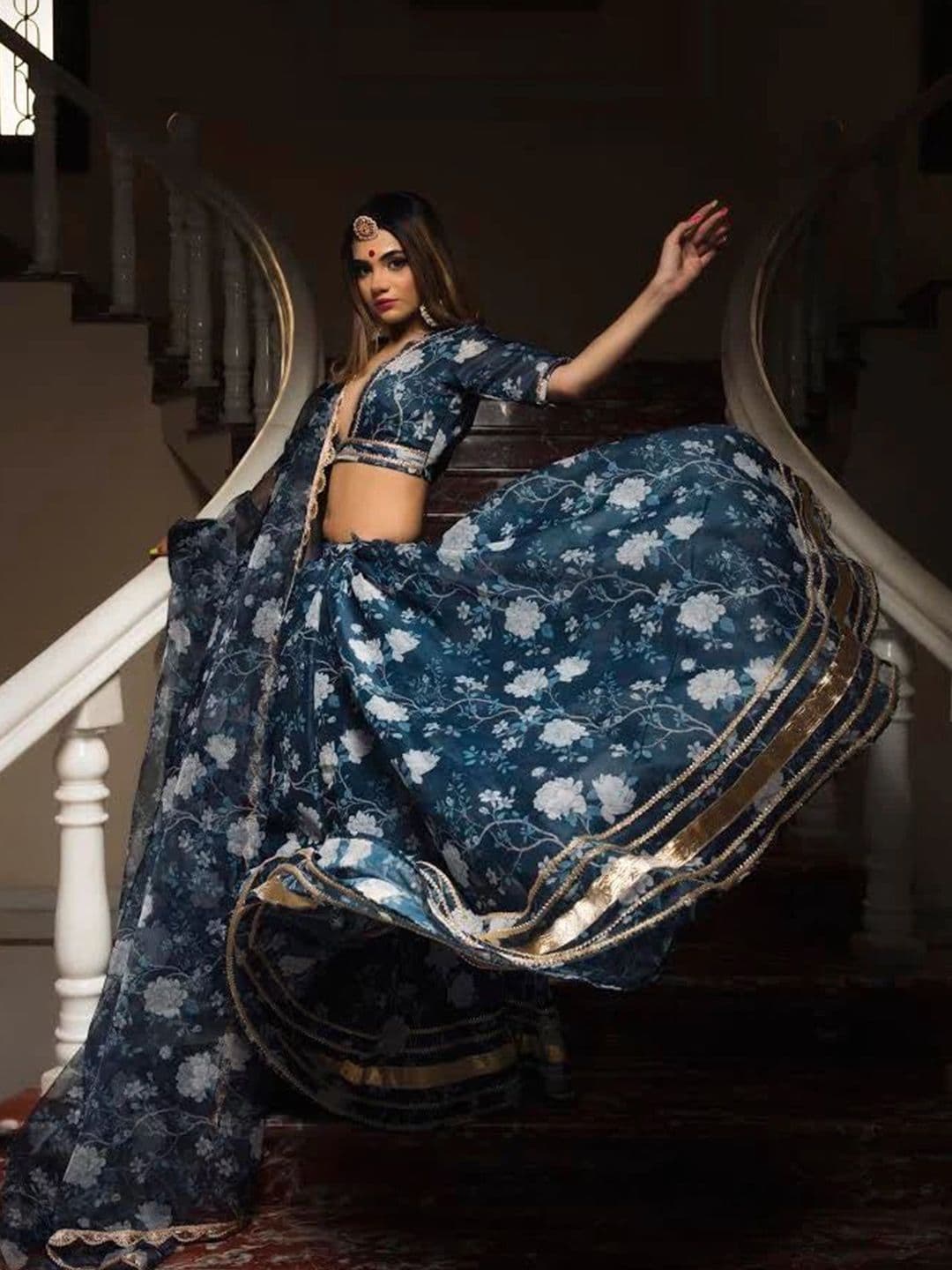 Kaizen TEXO FAB Floral Printed Satin Semi-Stitched Lehenga & Unstitched Blouse & Dupatta - view 1
