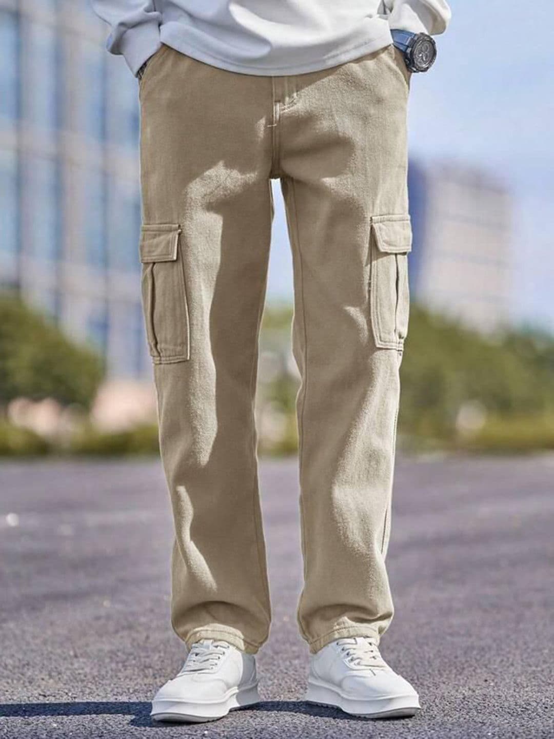 me Queen Men Straight Fit Mid-Rise Cotton Cargos Jeans - view 1