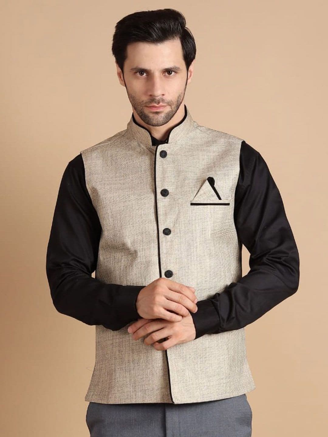 BuaGi Collection Mandarin Collar Woven Nehru Jackets - view 1
