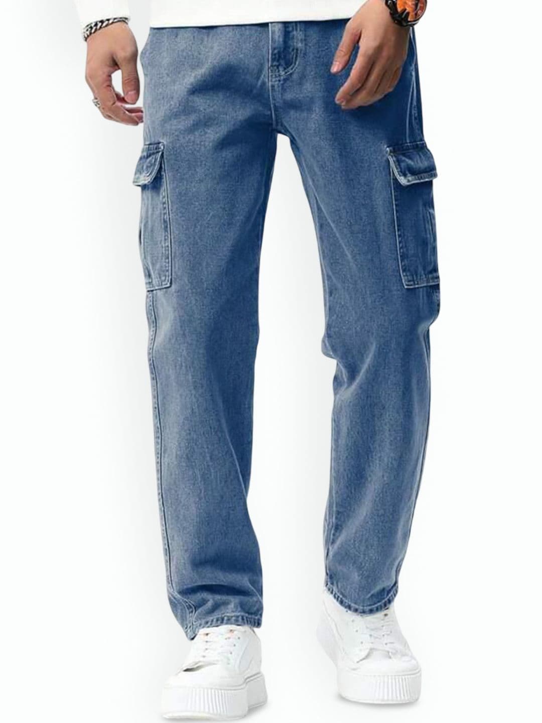 me Queen Men Straight Fit Mid-Rise Low Distress Cotton Cargo Jeans - view 1