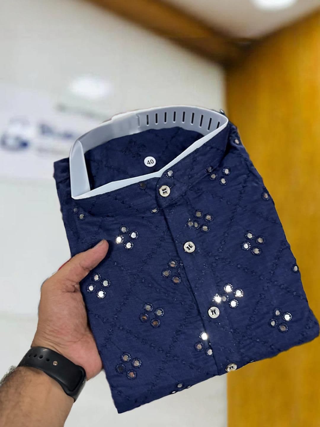ORIFAB Men Embroidered Mirror Work Kurta - view 1