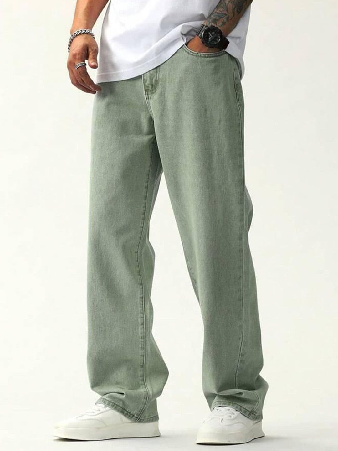me Queen Men Wide Leg Mid-Rise Non Stretchable Pure Cotton Jeans - view 1