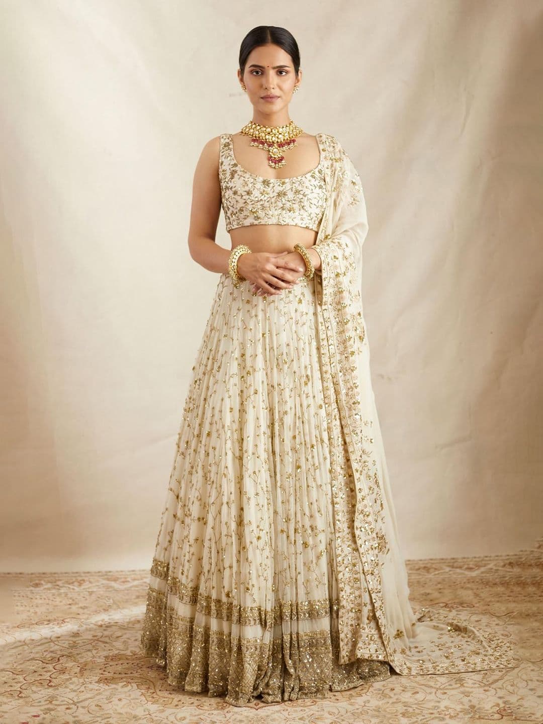 JIHU CULTURE Sequinned Georgette Semi-Stitched Lehenga & Unstitched Blouse With Dupatta - view 1