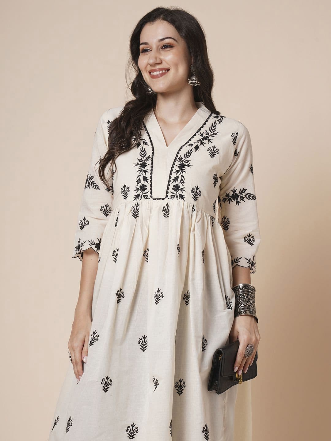 RATAN Women Cotton Flared Lucknowi Chikankari Ethinic Wear Kurta - view 1