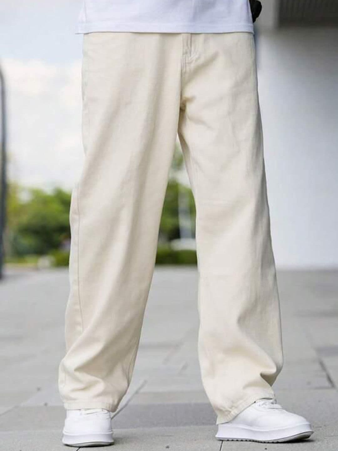 me Queen Men Wide Leg Mid-Rise Pure Cotton Jeans
