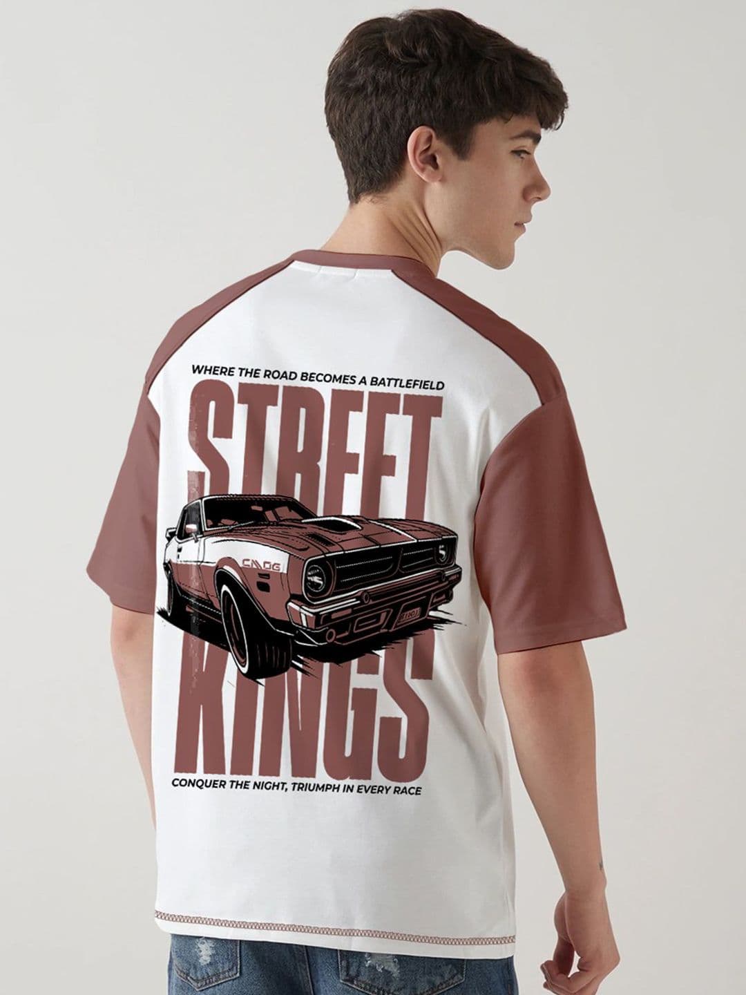Crazymonk Graphic Printed Raglan Sleeves Cotton Oversized T-shirt - view 1