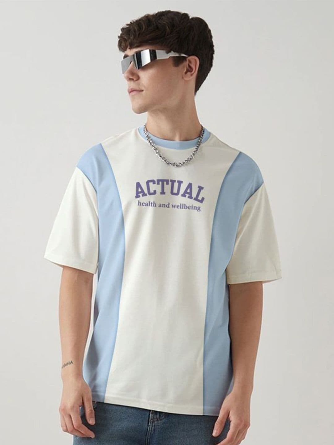 Crazymonk Colourblocked Drop-Shoulder Sleeves Cotton Oversized T-shirt - view 1