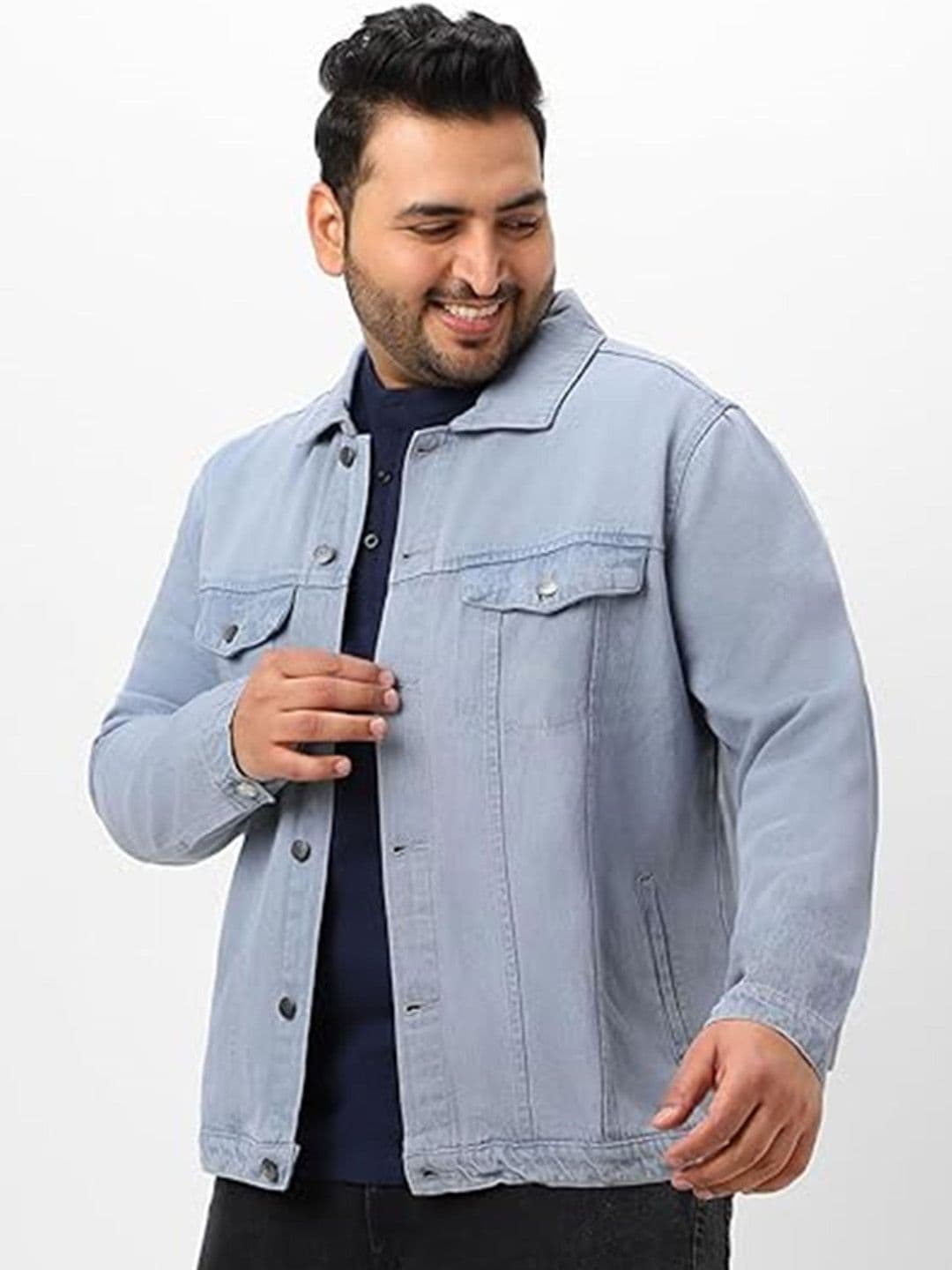 LINARIA Men Lightweight Solid Regular Fit Plus Size Denim Jacket - view 1