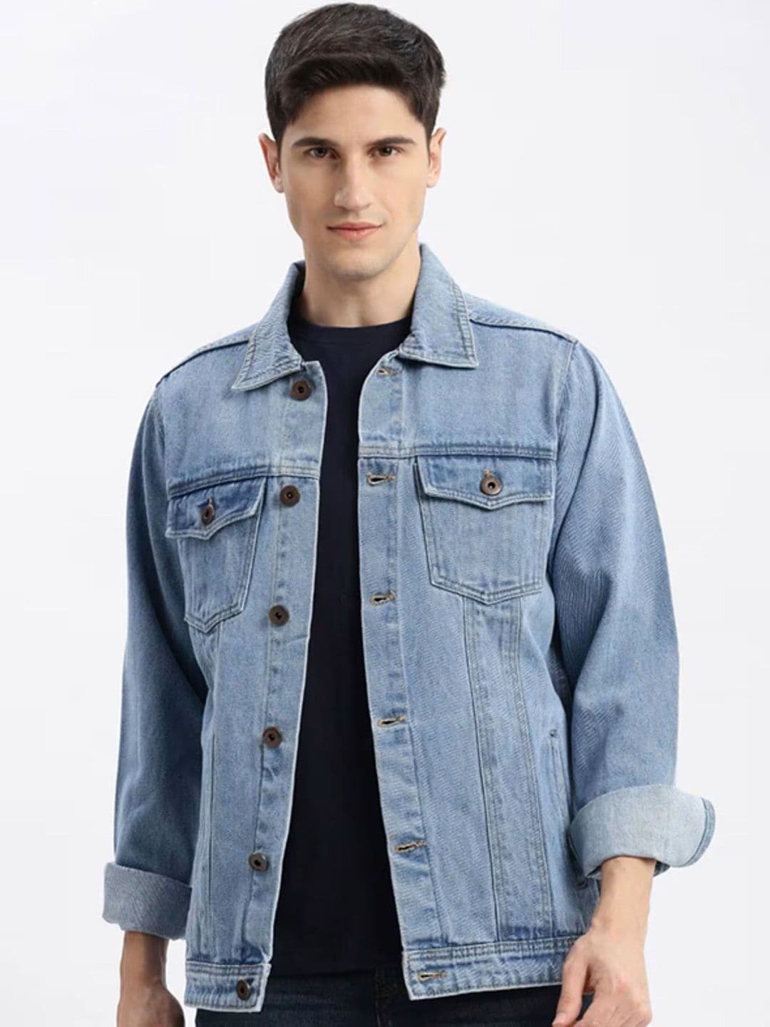 LINARIA Men Lightweight Solid Regular Fit Denim Jacket - view 1