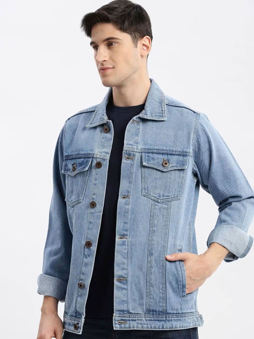 LINARIA Men Lightweight Regular Fit Solid Denim Jacket - view 1