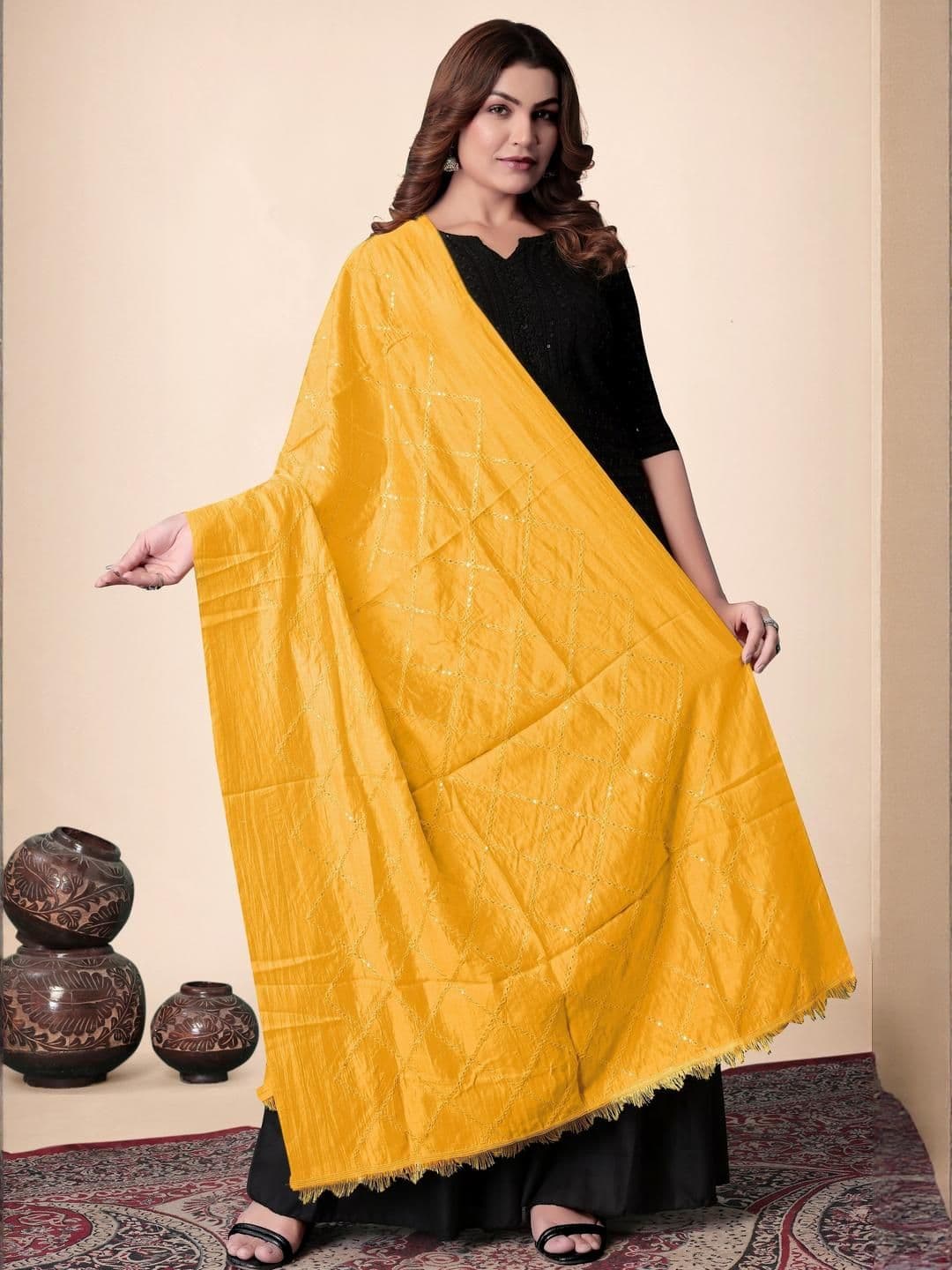 EBADAT Embroidered Yellow Cotton Dupatta - view 1