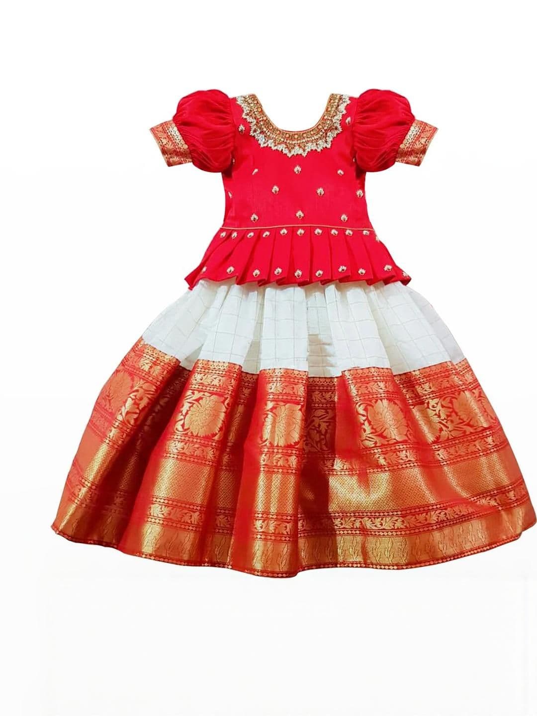 White Button Girls Embroidered Thread Work Ready to Wear Lehenga & - view 1