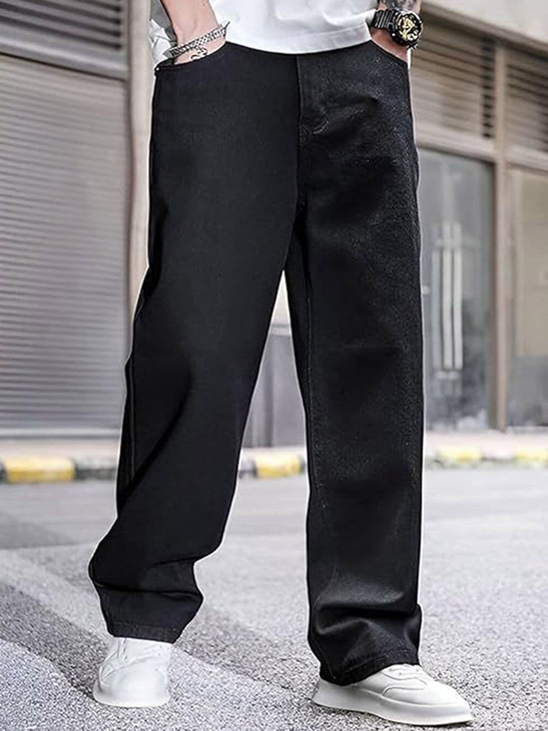 me Queen Men Wide Leg Mid-Rise Cotton Jeans