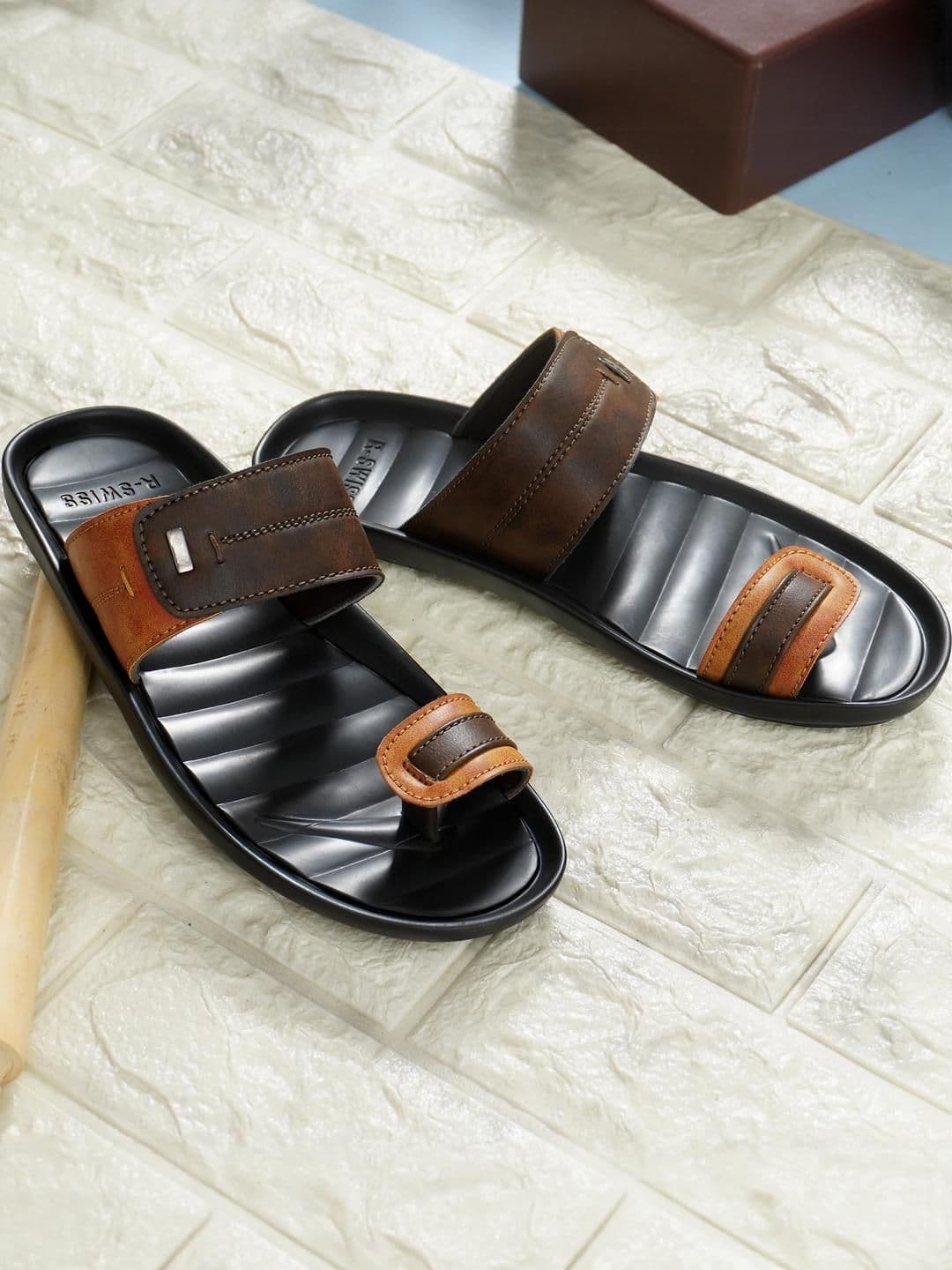 R-SWISS Men Brown Synthetic Flip Flops - view 1