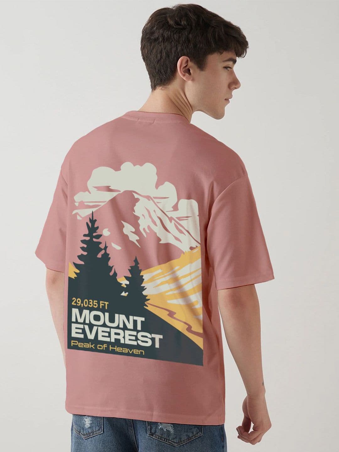 Crazymonk The Mount Everest Printed Drop-Shoulder Sleeves Oversized Cotton T-shirt - view 1
