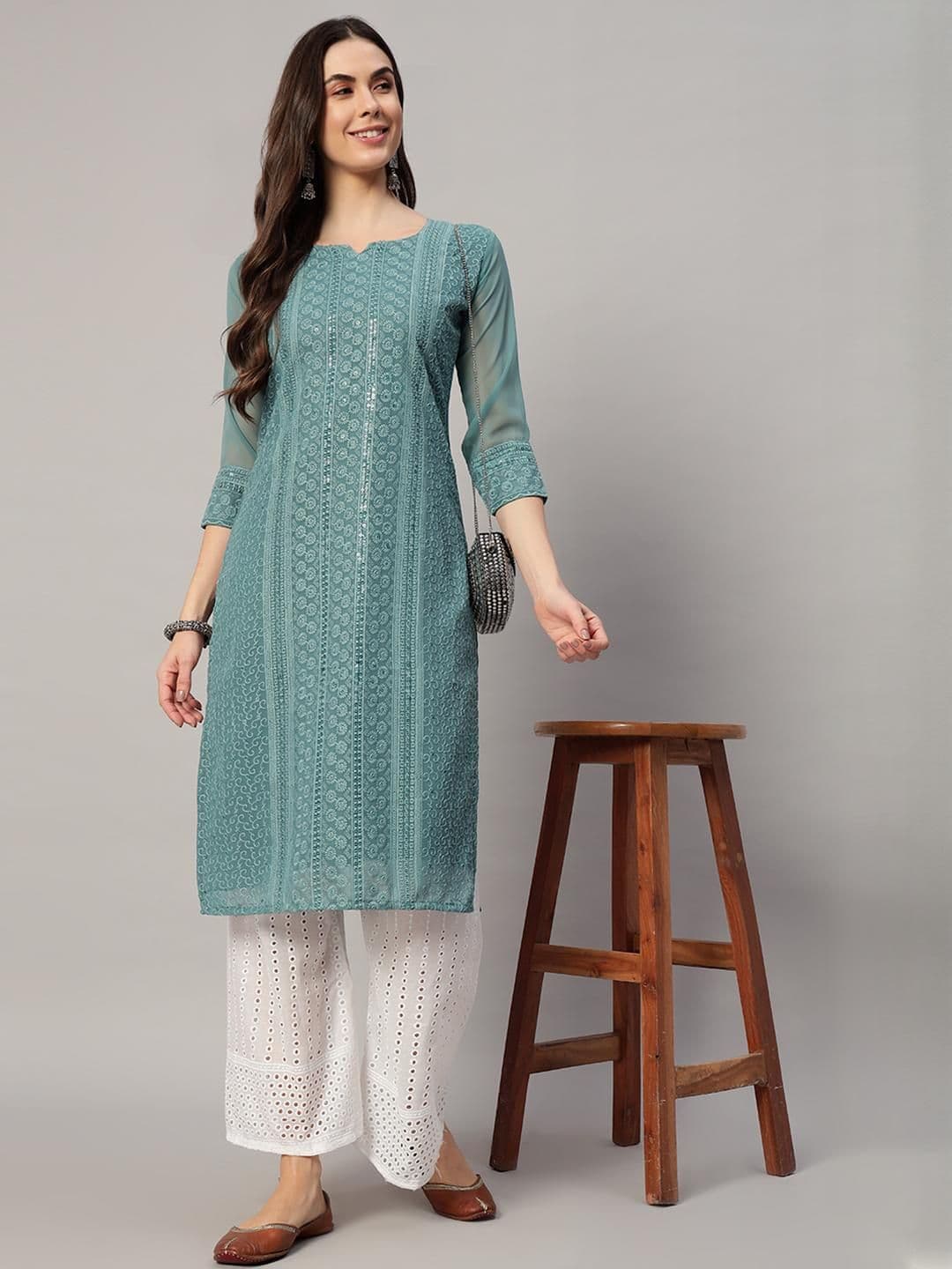 Umoly Women Georgette Straight Kurtas - view 1