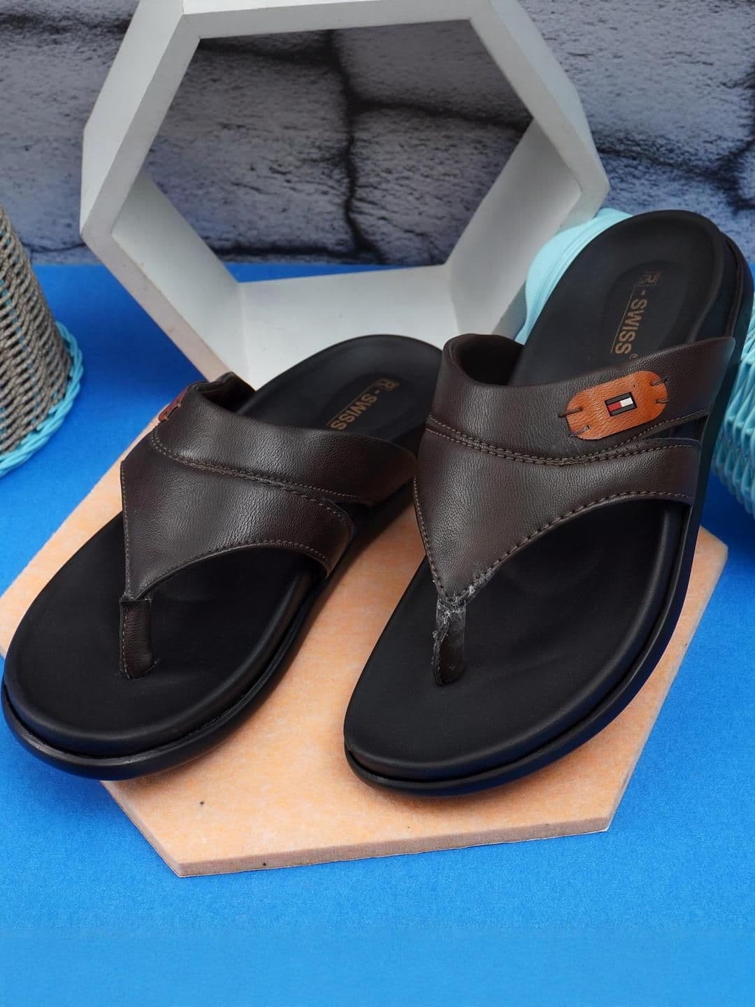 R-SWISS Men Brown Synthetic Flip Flops - view 1