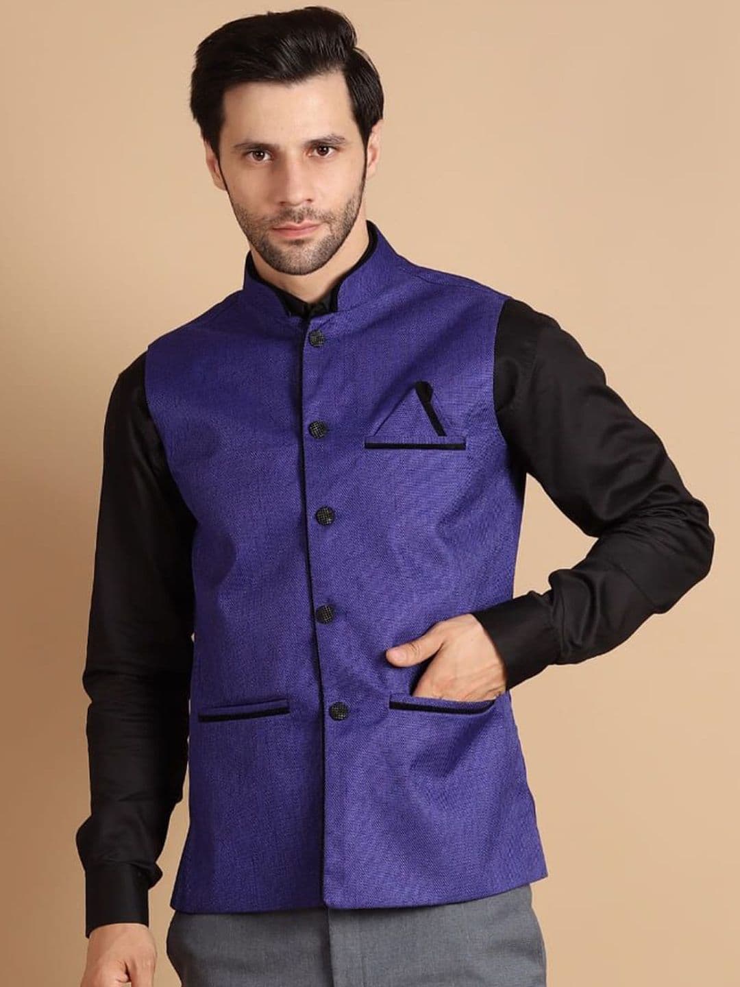 BuaGi Collection Mandarin Collar Woven Nehru Jackets - view 1