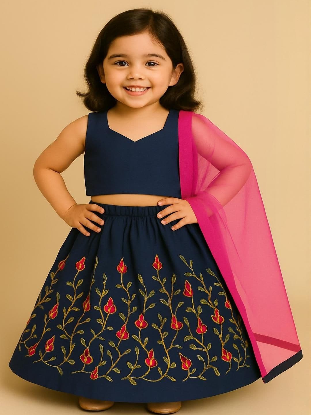 Tejam Girls Embellished Semi-Stitched Lehenga & Ready to Wear Blouse With Dupatta - view 1