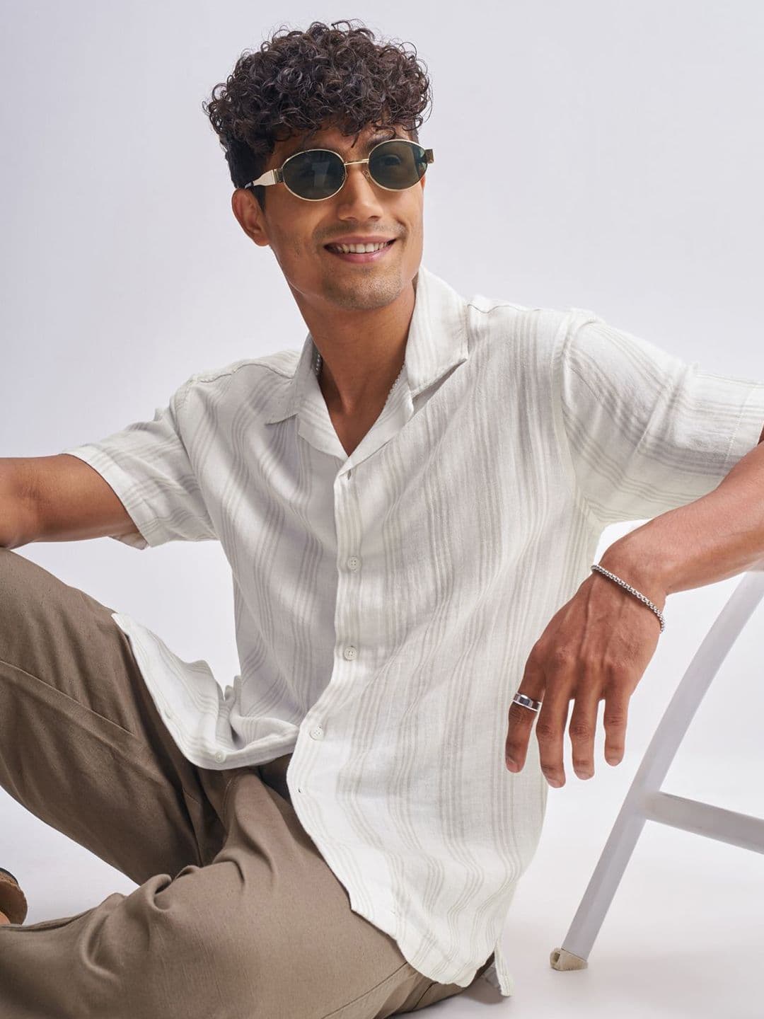 HIGHLANDER Men Relaxed Fit Vertical Striped Cuban Collar Cotton Casual Shirt - view 1