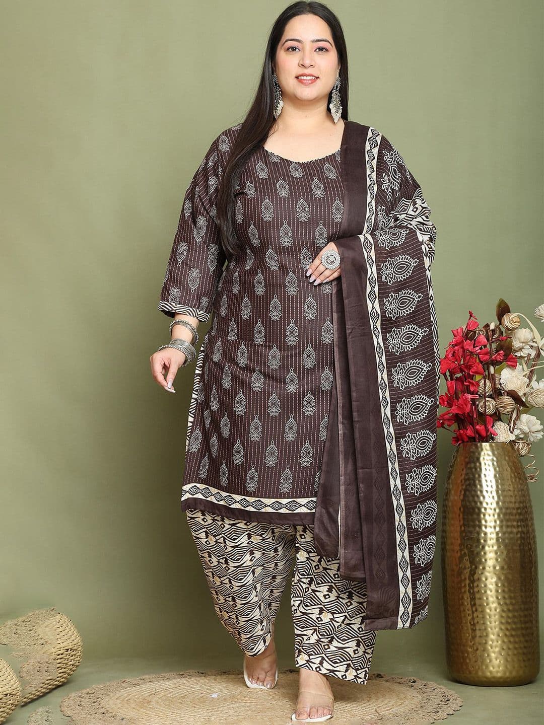 KALINI Women Ethnic Motifs Printed Round Neck Regular Kurti with Salwar & Dupatta - view 1