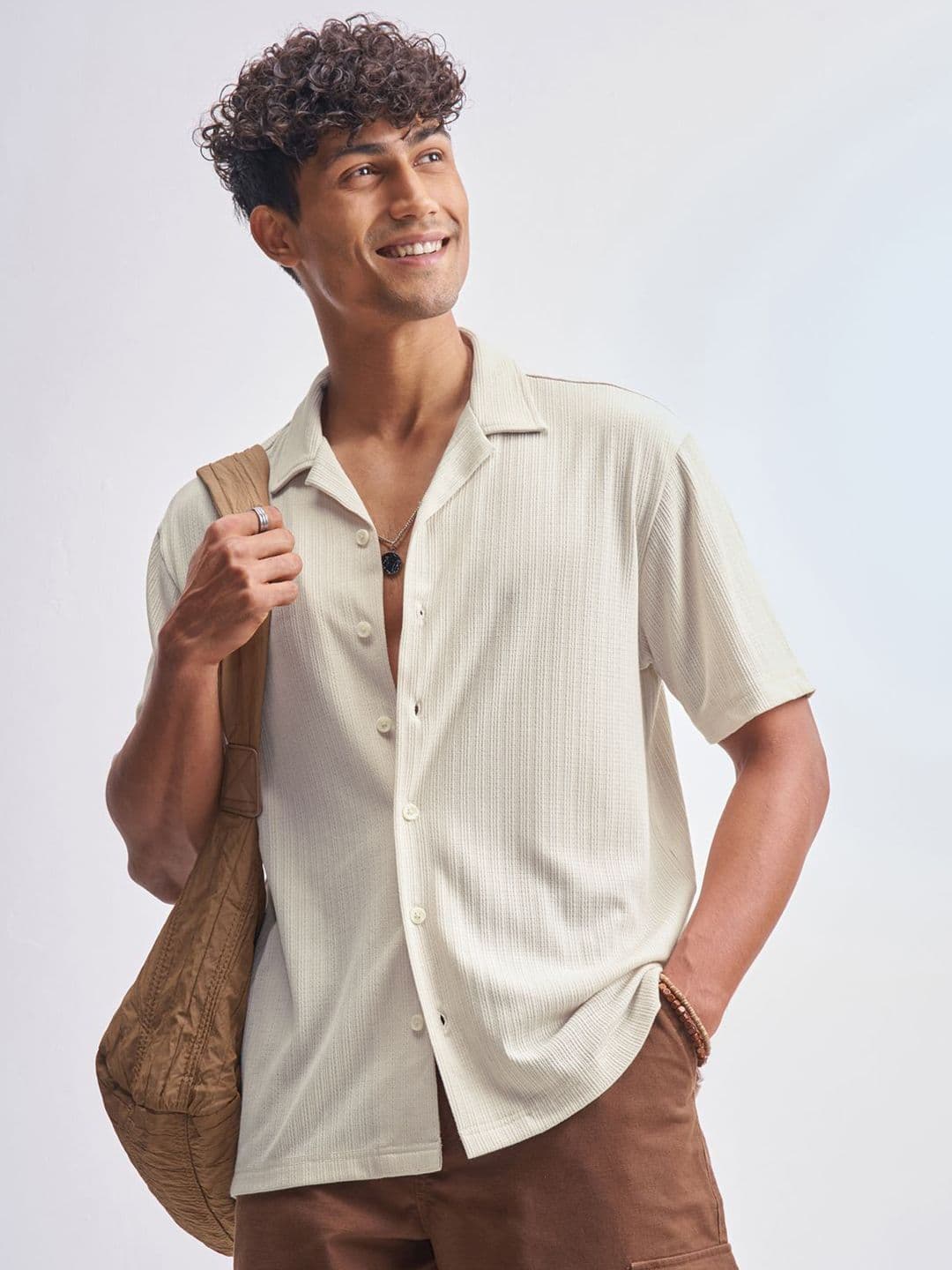 HIGHLANDER Relaxed Fit Textured Spread Collar Shirt - view 1