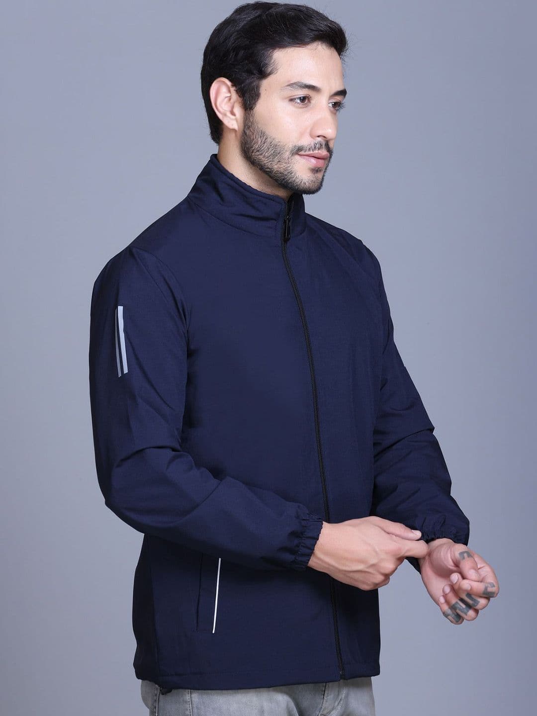 The Roadster Lifestyle Co Men Solid Mock Collar Windcheater Zipper Tailored Jacket - view 1