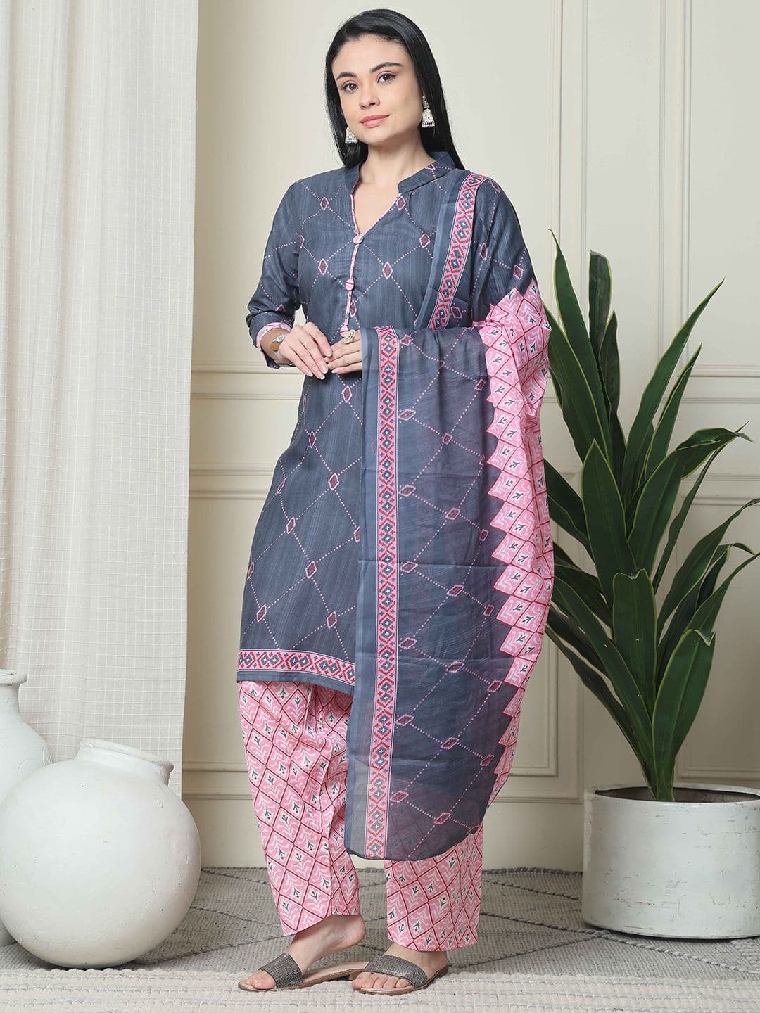 KALINI Women Geometric Printed Kurta with Salwar & Dupatta - view 1
