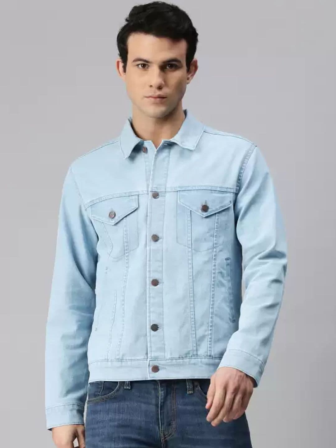 LINARIA Men Lightweight Spread Collar Outdoor Denim Jacket - view 1