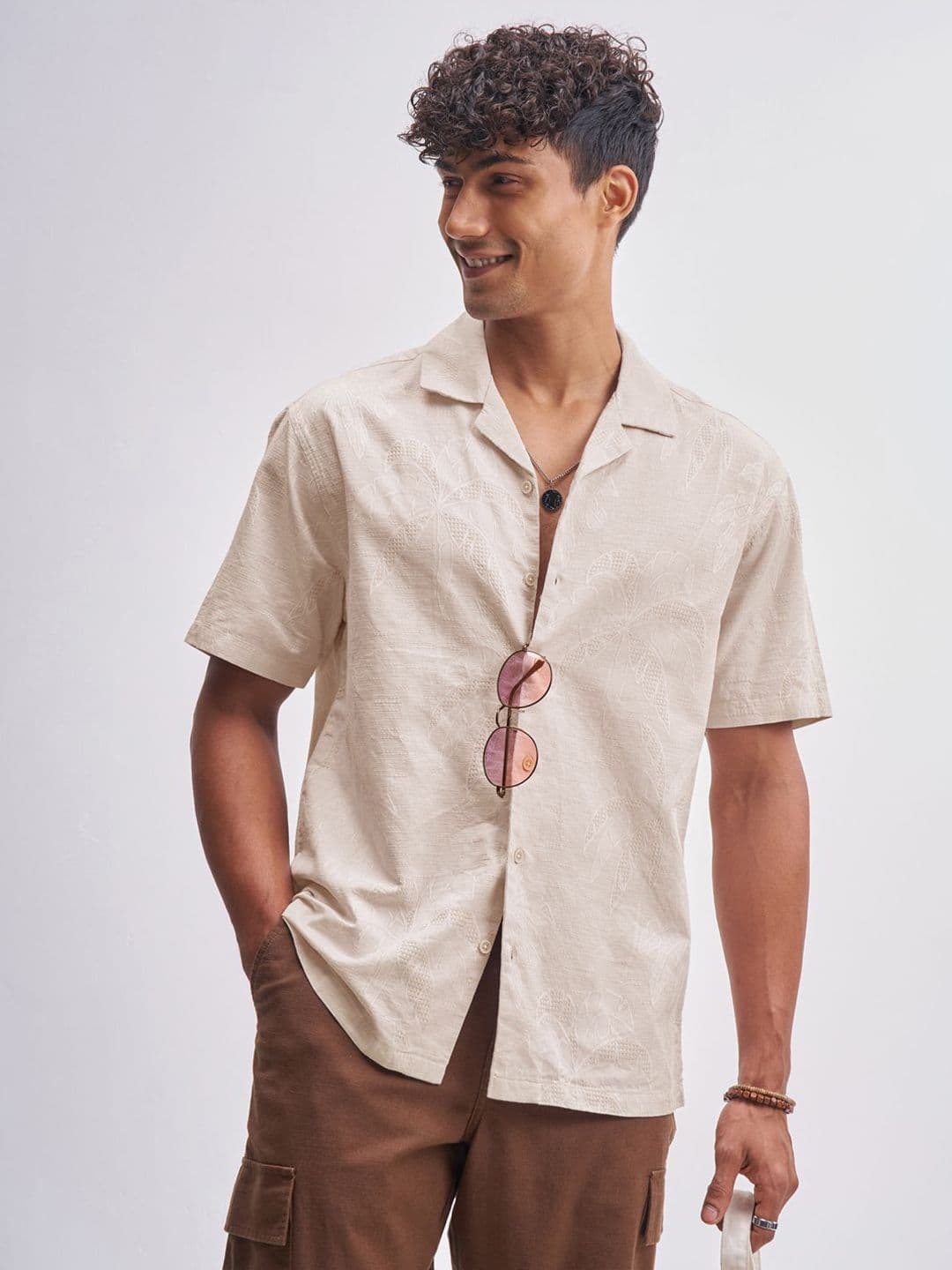 HIGHLANDER Relaxed Fit Floral Printed Spread Collar Cotton Shirt - view 1