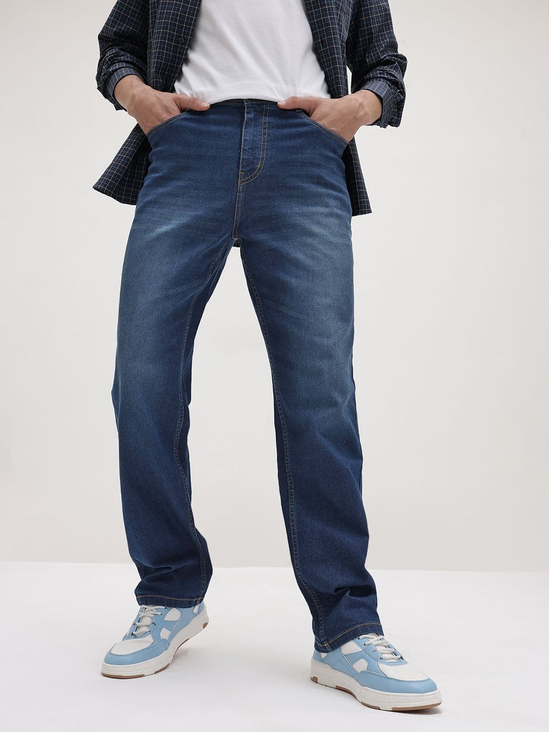 The Roadster Life Co. Men Straight Fit Mid-Rise Light Fade Stretchable Jeans - view 1