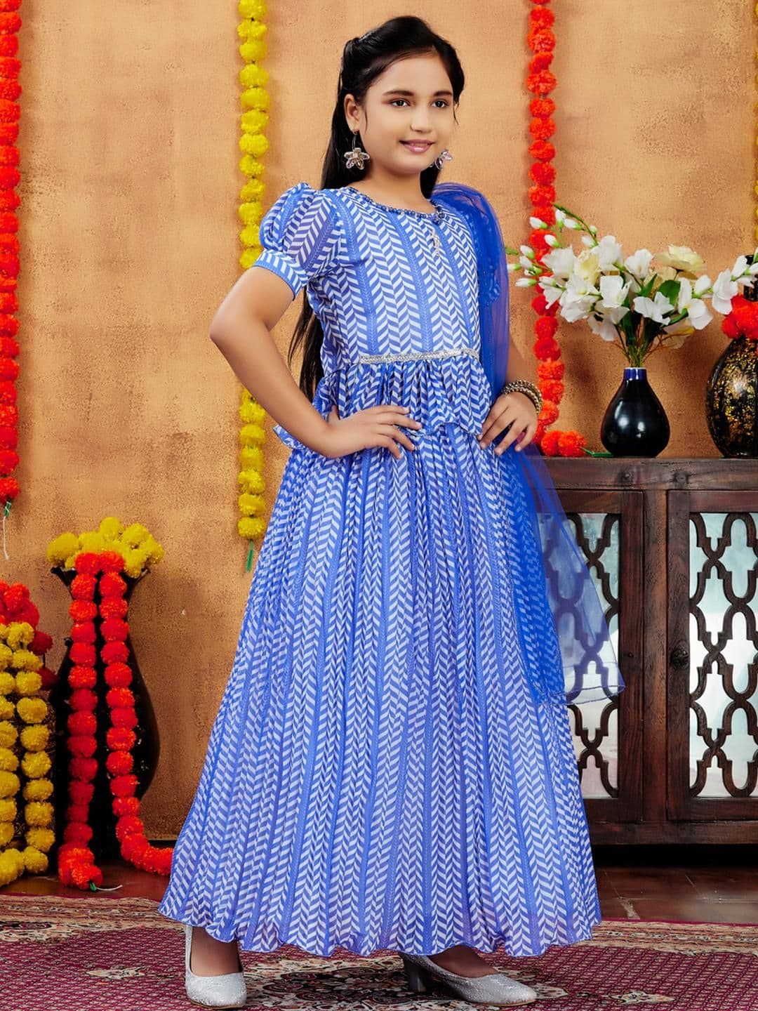 Sangria Girls Blue Poly Georgette Lehenga Choli - view 1