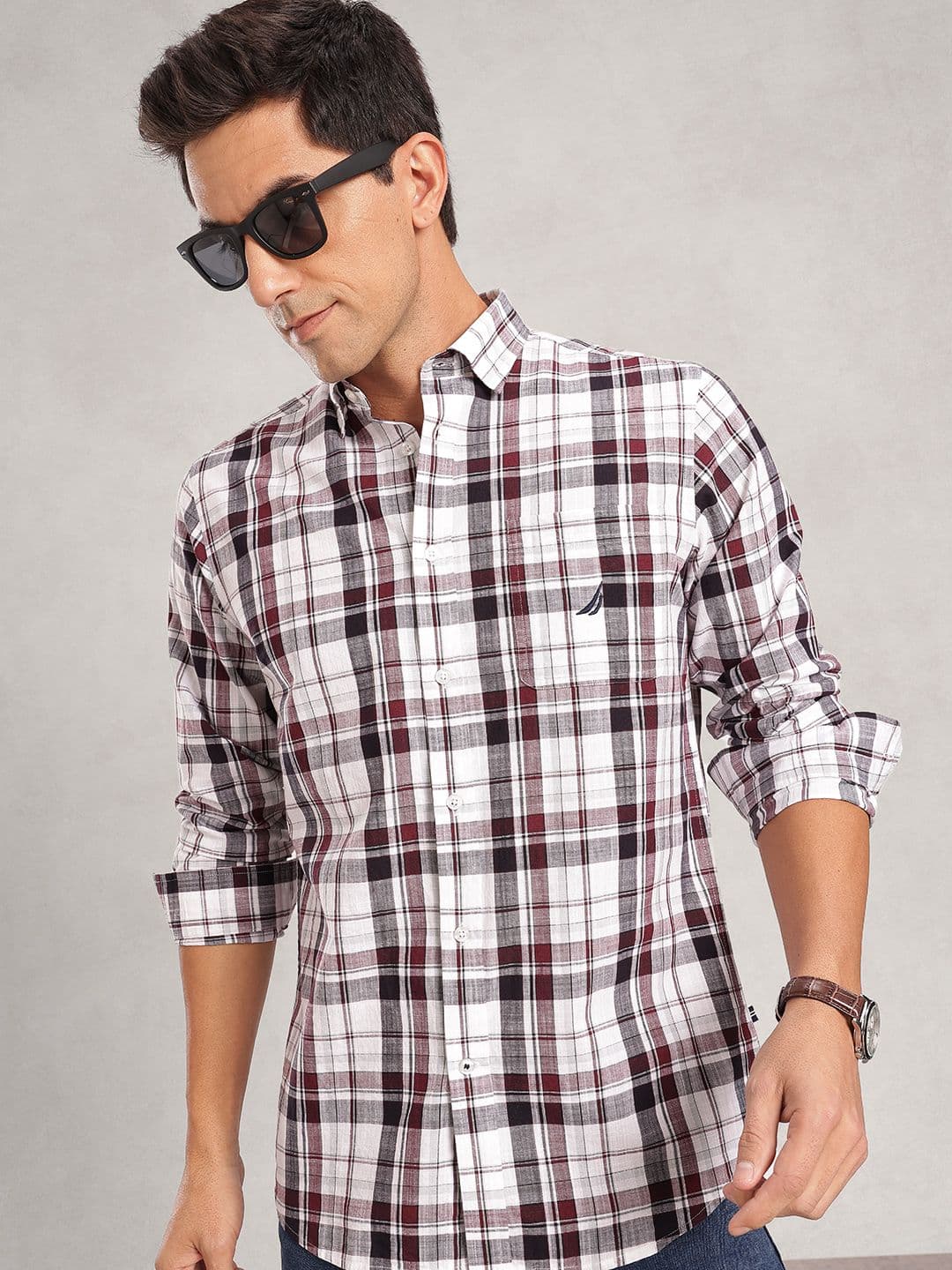 Nautica Men Premium Tartan Checked Pure Cotton Casual Shirt - view 1