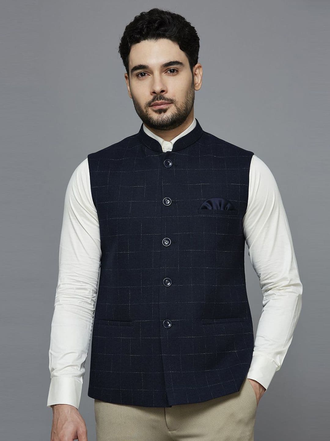 ESSAS club Checked Nehru Jacket - view 1