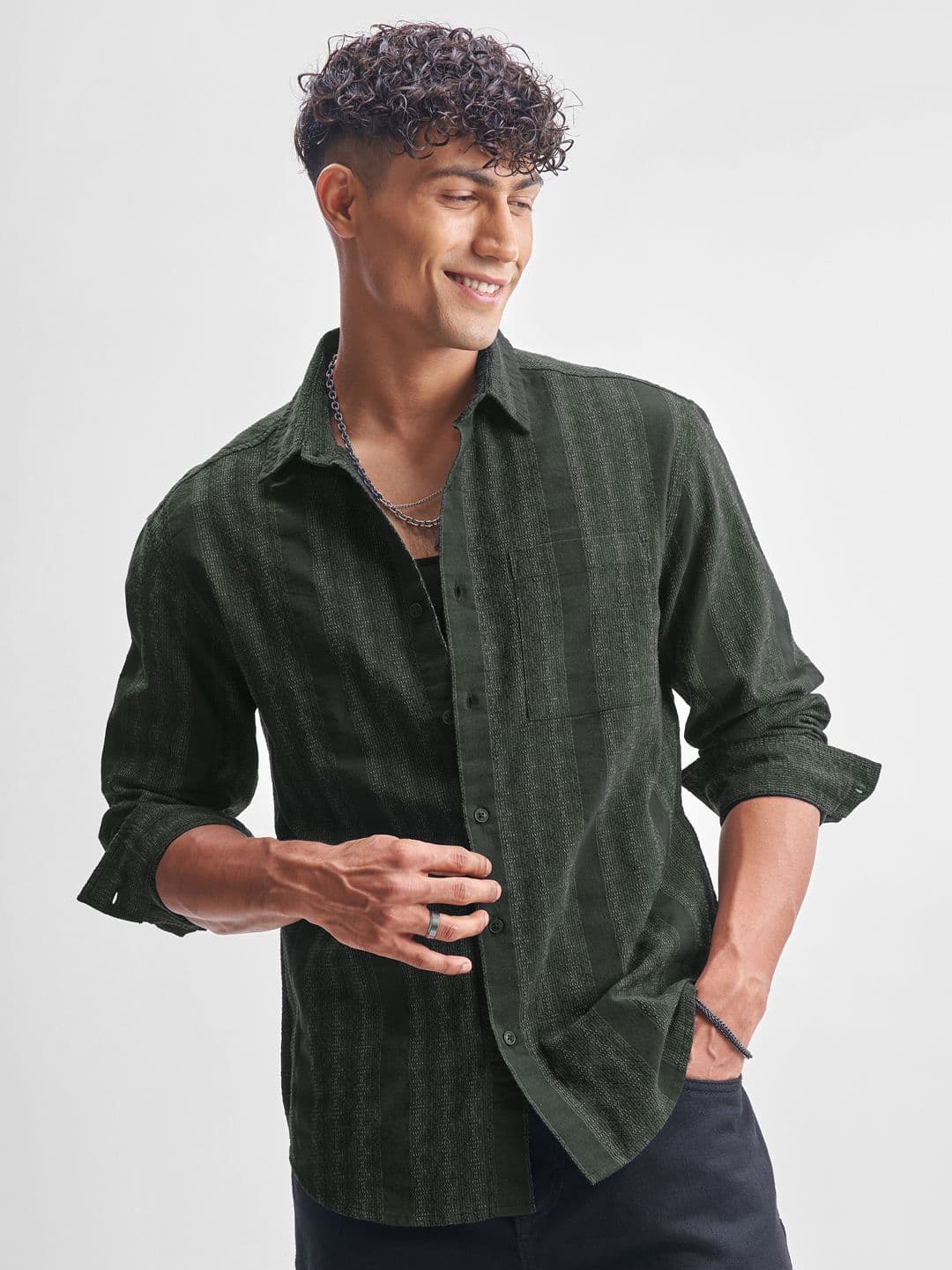 HIGHLANDER Men Textured Spread Collar Casual Shirt - view 1