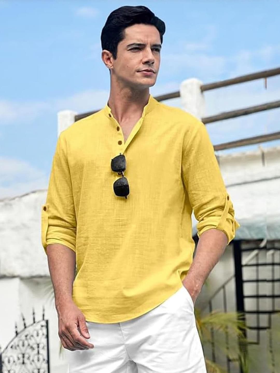 Edin Men Yellow Cotton Kurtas - view 1