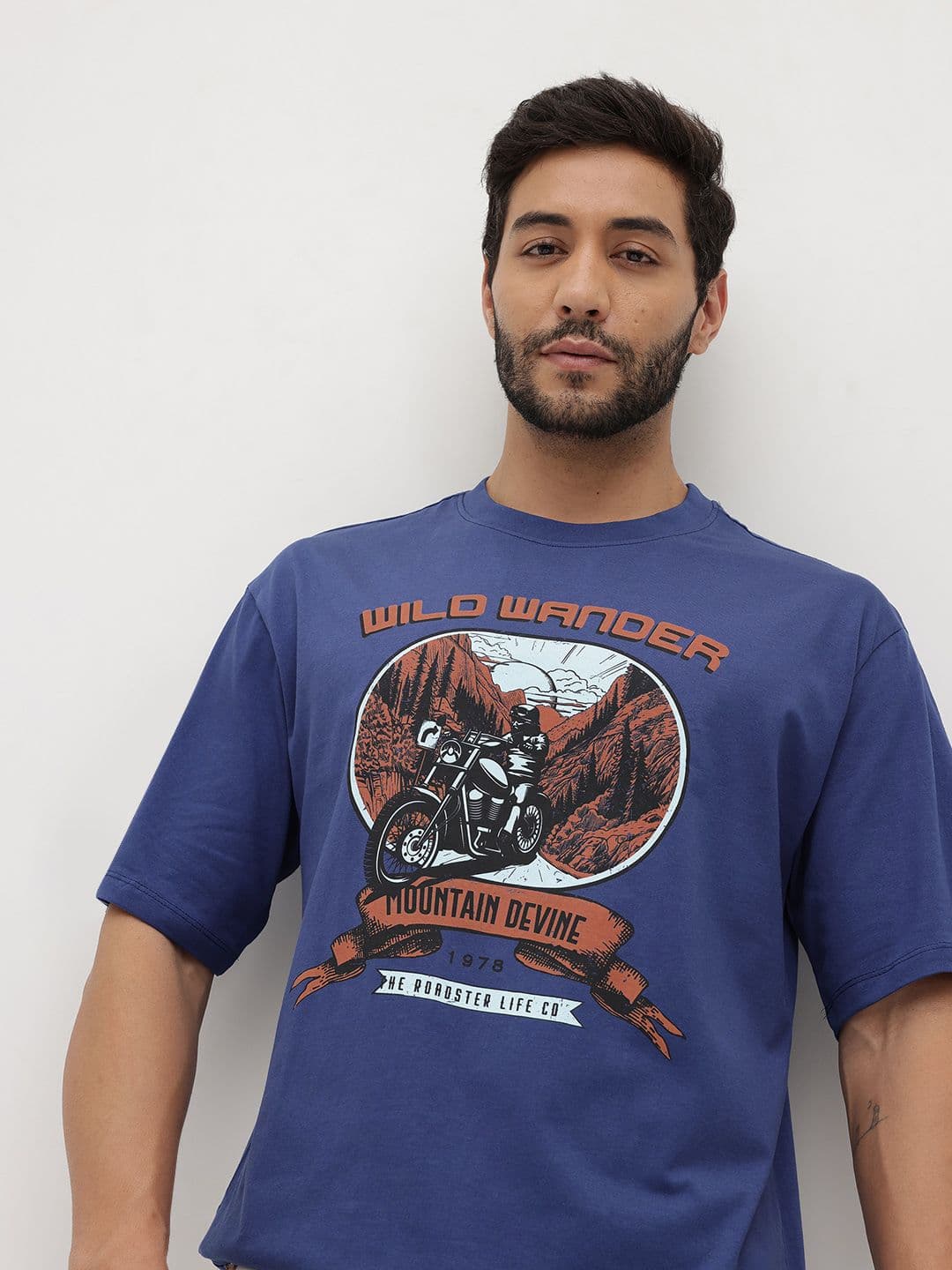 The Roadster Life Co. Printed Pure Cotton Relaxed Fit T-shirt - view 1