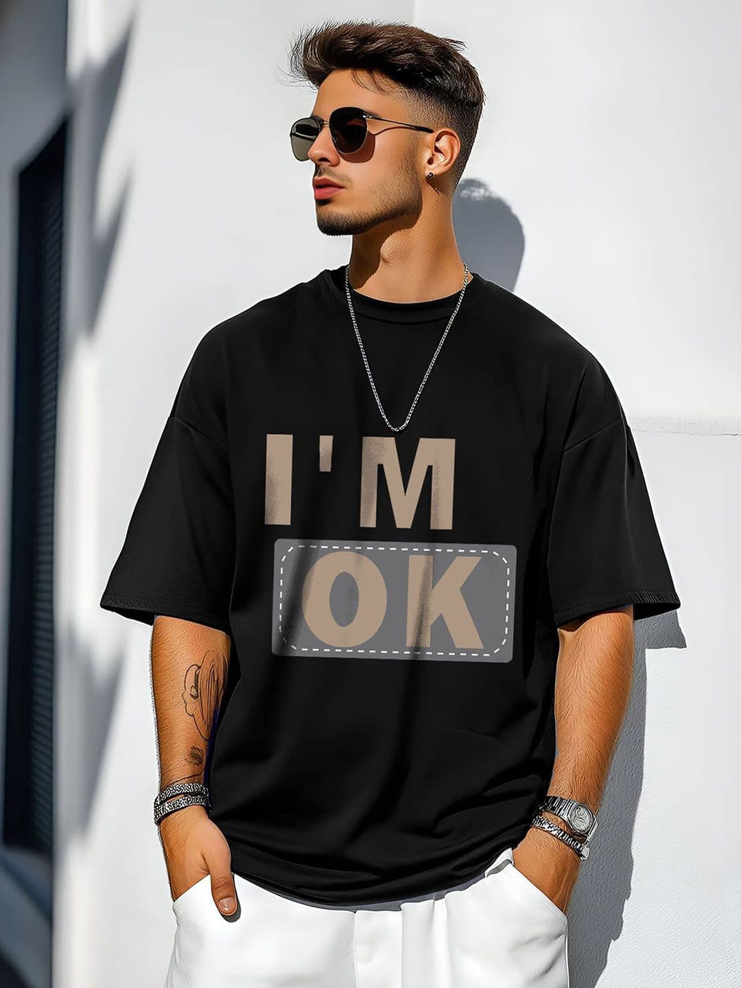 AUSK Graphic Printed Round Neck Extended Sleeves Oversized T-shirt - view 1