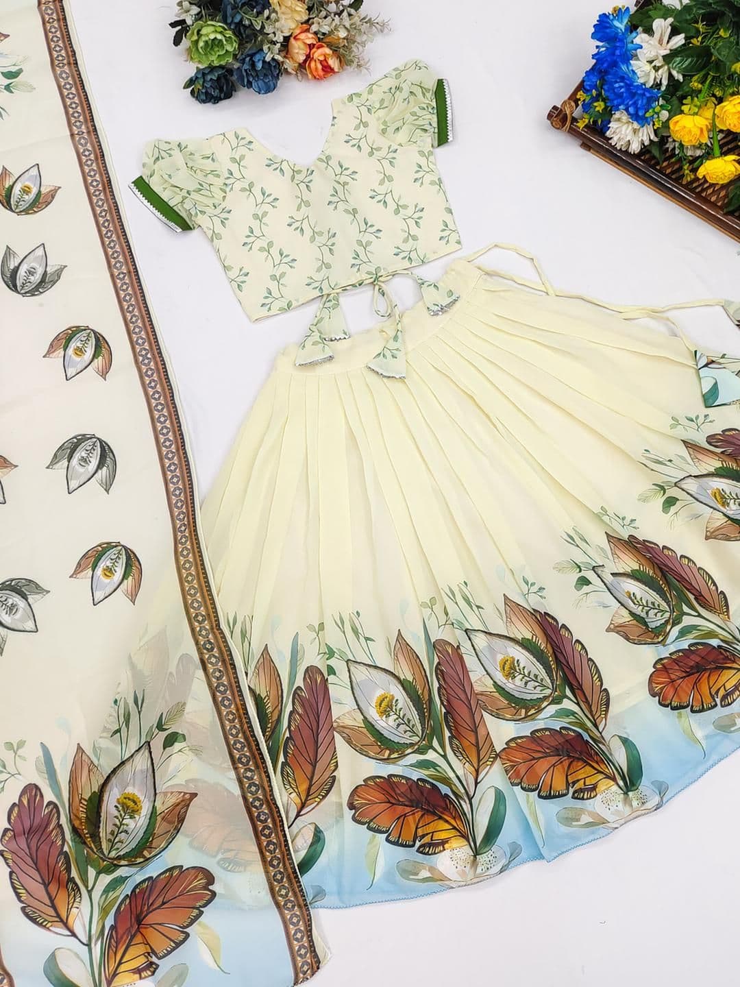 Shoryam Fashion Girls Yellow Silk Georgette Lehenga Choli - view 1