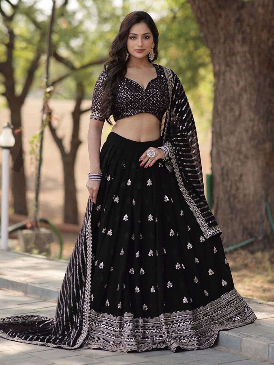 Jogmaya Fashion Sequinned Silk Georgette Semi-Stitched Lehenga & Blouse & Dupatta - view 1